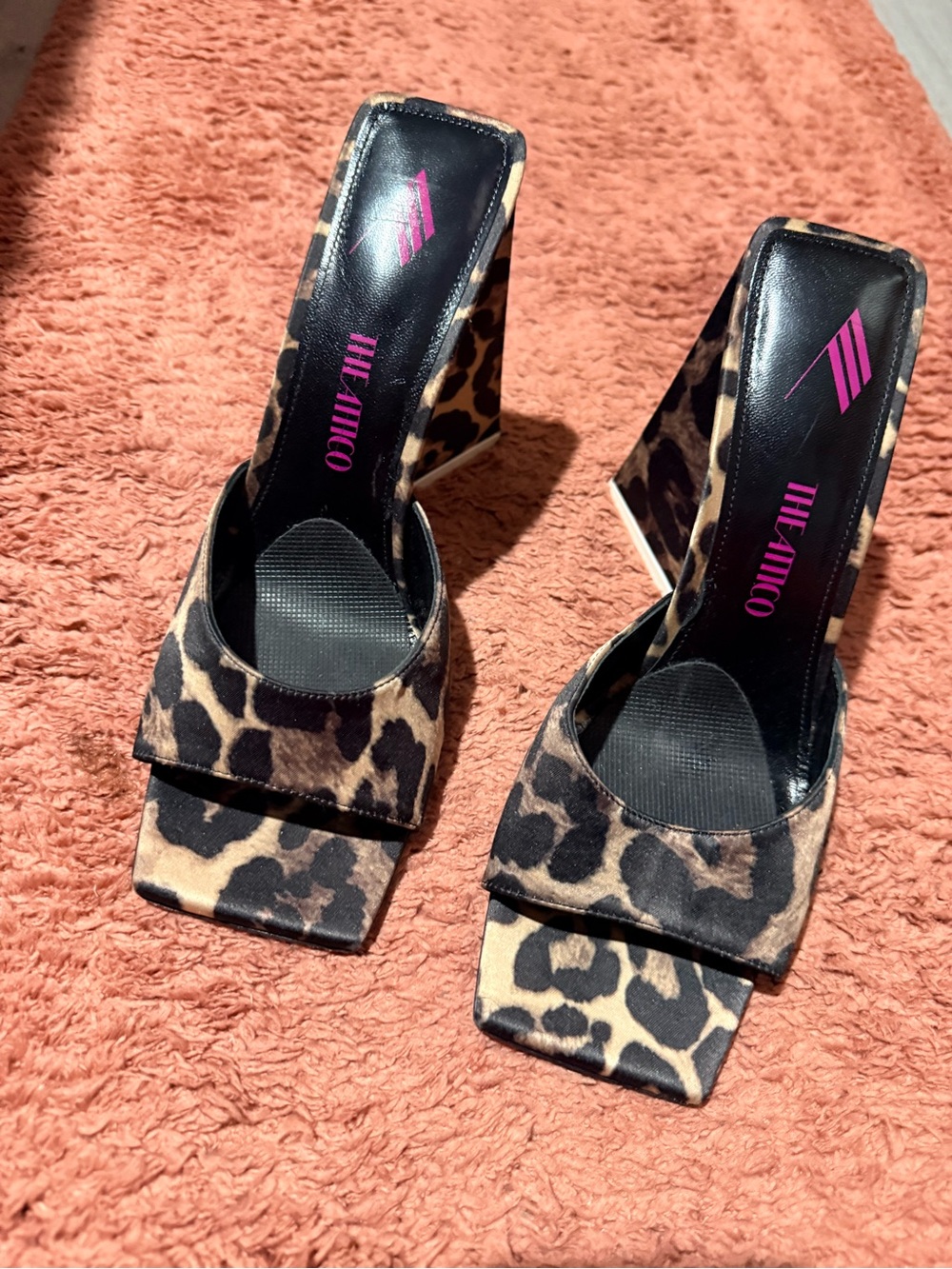 The Attico Leopard Print Square-Toe Slide Heels - Black and Brown